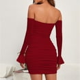 thumbnail image 5 of Youyipin womens dresses Womens Sexy Off Shoulder Bodycon Mini Dress Long Sleeve Halter Ruched Slinky Party Club summer dresses for women 2025, 5 of 9