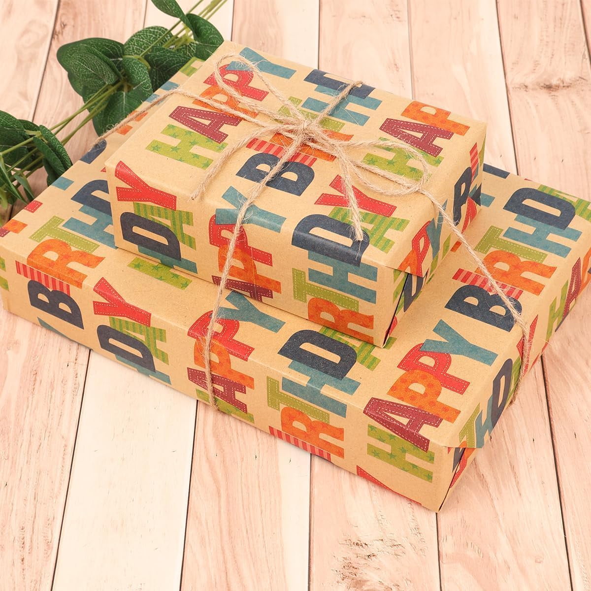 Kraft Wrapping Paper Roll Colorful Text Happy Birthday Design Perfect for Birthday Party Holiday Gift Wrap 17 inch X 50 feet
