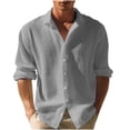 thumbnail image 2 of Blusa y camisa de manga larga con cuello vuelto para hombre, blusa holgada con botones y botones, color liso, tipo cárdigan, blusa de manga larga con cuello vuelto, blusa de poliéster para hombre, 2 of 6