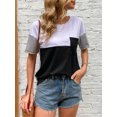 thumbnail image 3 of Camiseta mujer, Camiseta de manga corta para mujer Camisetas casuales con cuello redondo empalmado a Abody Extragrande, 3 of 7