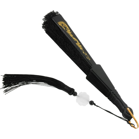 Raindrops Black Lace Hand Fan with Tassel Elegant Foldable Hand Fan for Home Use PP and Metal