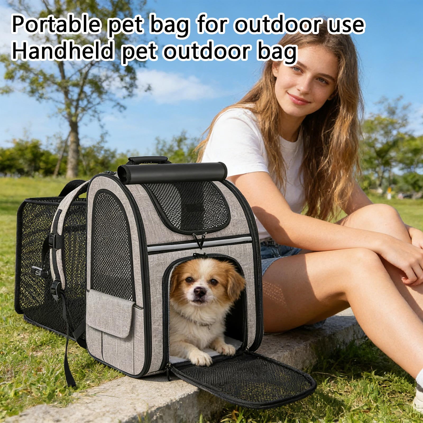 Lightweight Expandable Cat Backpack for Small Dogs, Portable Pet Carrier with Breathable Mesh, Foldable Travel Bag for Hiking Vet Visits,Black