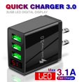 thumbnail image 1 of QC 3.0 3 Port Fast Quick Home Wall Charger Adapter US Plug + LED Digital Display, 1 of 9