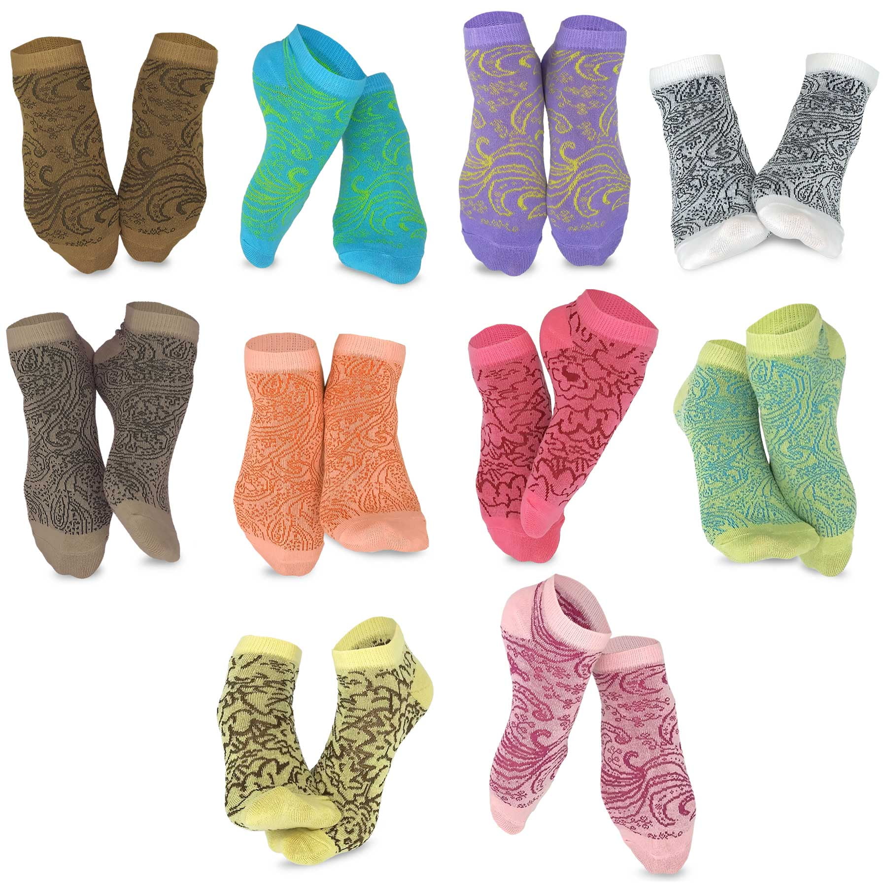 TeeHee Women's Valued 9+1 Pack Fashion No Show Cotton Socks (Multi