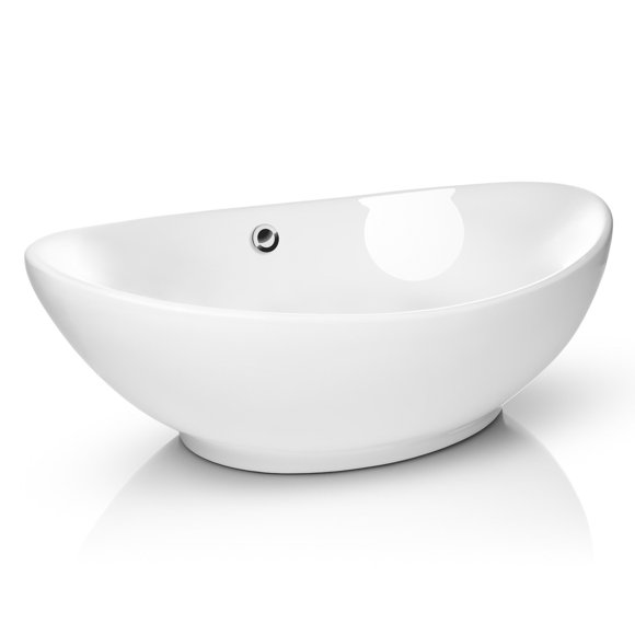 Miligore Bol Ovale en Céramique Blanc 23 Pouces x 15 Pouces pour Lavabo - Bol de Meuble-Lavabo de Salle de Bain Moderne en Forme d'Oeuf au-Dessus du Comptoir