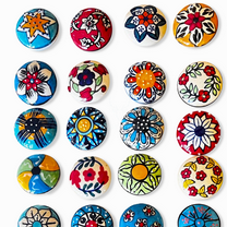 Hand-Painted Assorted Ceramic 6 PC Knobs of Flower Design