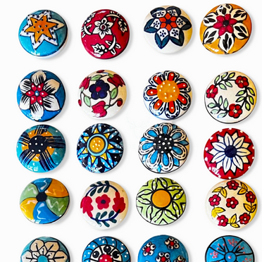 Hand-Painted Assorted Ceramic 6 PC Knobs of Flower Design