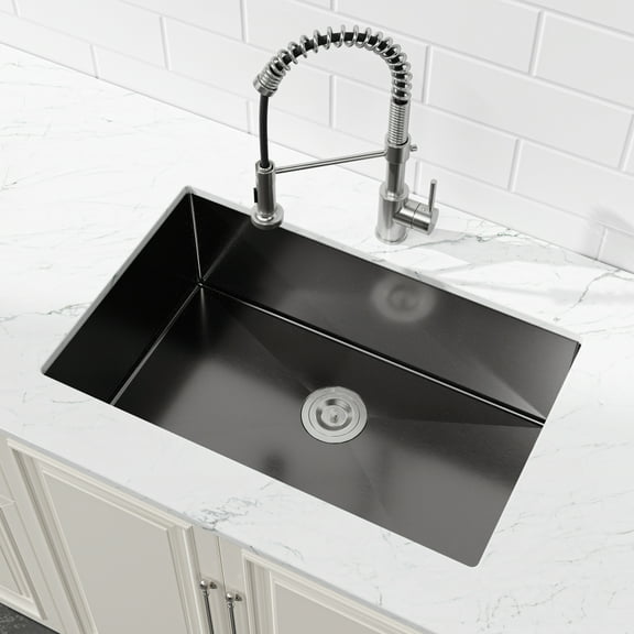 Stainless Steel Kitchen Sink, 30″x19″ Single Bowl, Undermount HandmadeSink in Black, with US Standard Drain and Hook