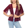 thumbnail image 4 of Youweixiong Women Casual Lace Sheer Shrug Crochet Cardigans Half Sleeve Open Front Cover Up Stripe Jacket Sweater, 4 of 6
