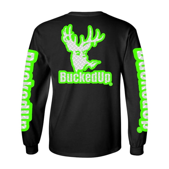 Long Sleeve Black with Green Diamond Plate BuckedUp® Logo