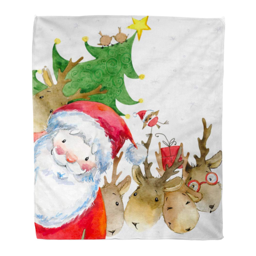 LADDKE Flannel Throw Blanket Red Claus Santa Clause and Reindeer New