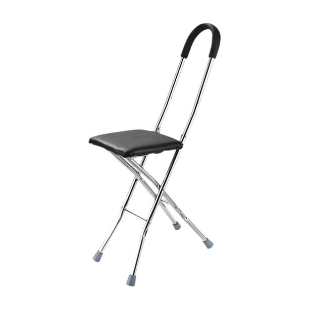 Asiento De Bastón Plegable, Silla De Bastón Con Mango Cómodo Para Acampar, Personas Mayores Negro