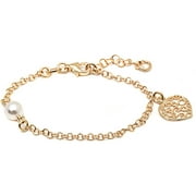 Pearl 18kt Gold-Plated Sterling Silver Kids' Bracelet with Filigree Heart Charm, 6 Rolo Chain