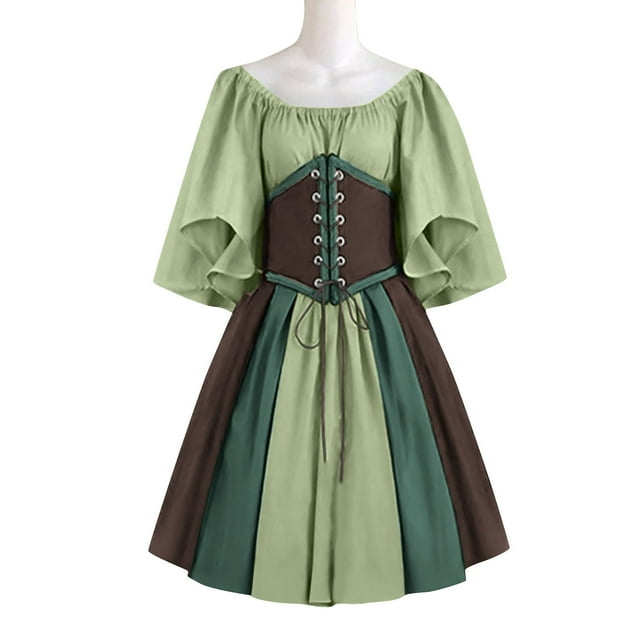 Robe Courte à Épaules Dénudées, Tenue de Fête Renaissance Médiévale Vintage à Manches Courtes, Robe Élégante et Confortable pour Femme