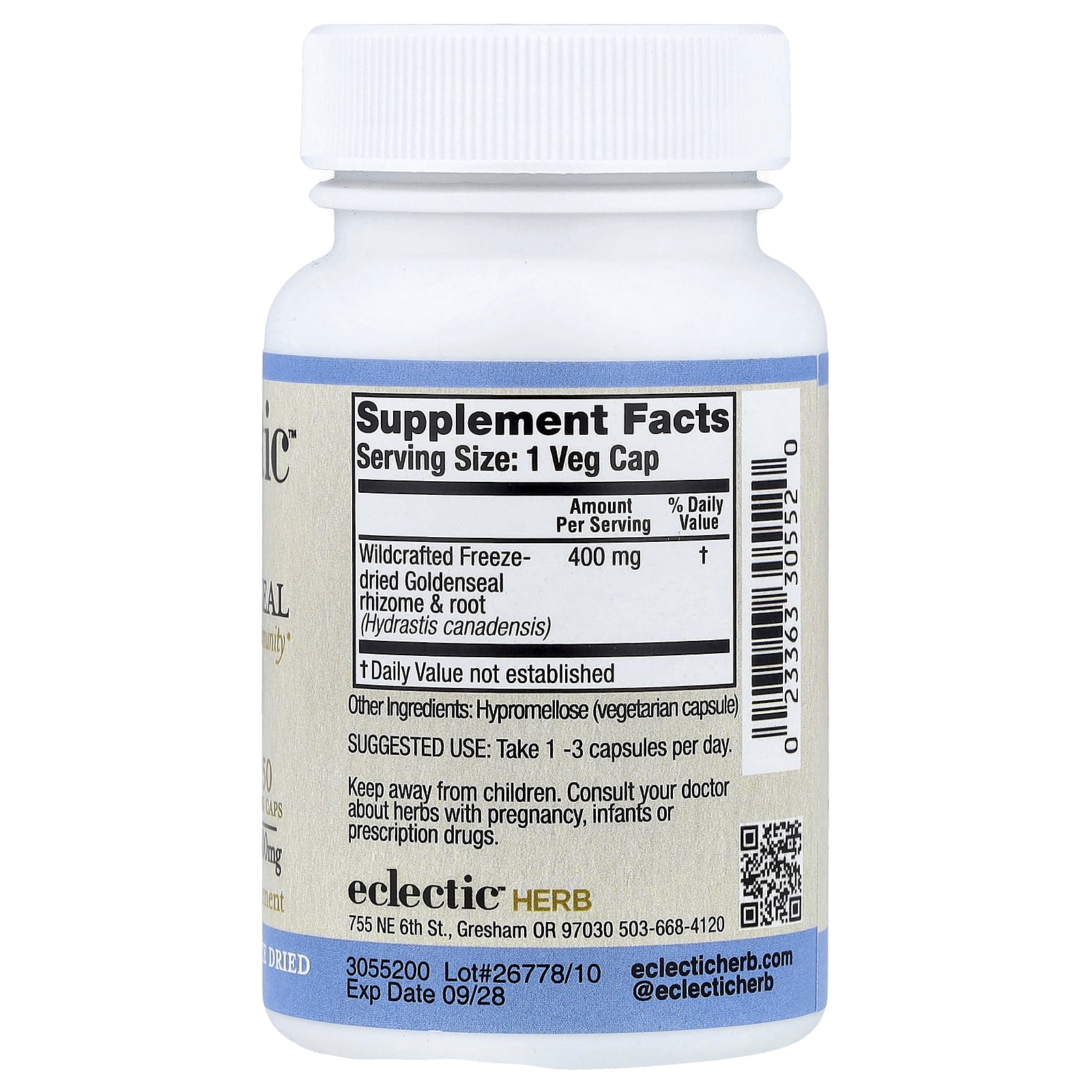 Eclectic Herb Freeze Dried, Goldenseal, 400 mg, 50 Veg Caps