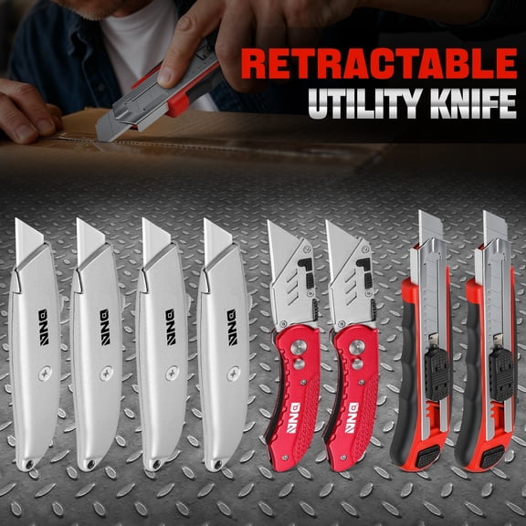 8PC Utility Knife Set - Folding w/ 10 Spare Blades / Snap-Off Blade Retractable