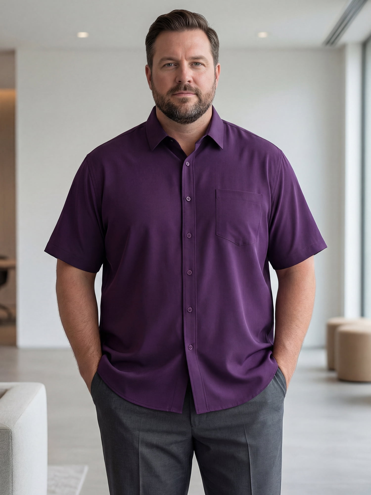 DARING DIVA Men's Big and Tall Business Dress Shirt with Chest Pocket 2XL Dark Purple