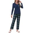 thumbnail image 4 of Conjunto de pijamas para mujer INSPIRE CHIC de manga larga, pijamas de cuadros suaves, conjuntos de lounge con bolsillos XL azul, 4 of 5