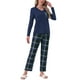 thumbnail image 4 of Conjunto de pijamas de mujer INSPIRE CHIC de manga larga, pijamas de cuadros suaves, conjuntos de lounge con bolsillos L azul, 4 of 5