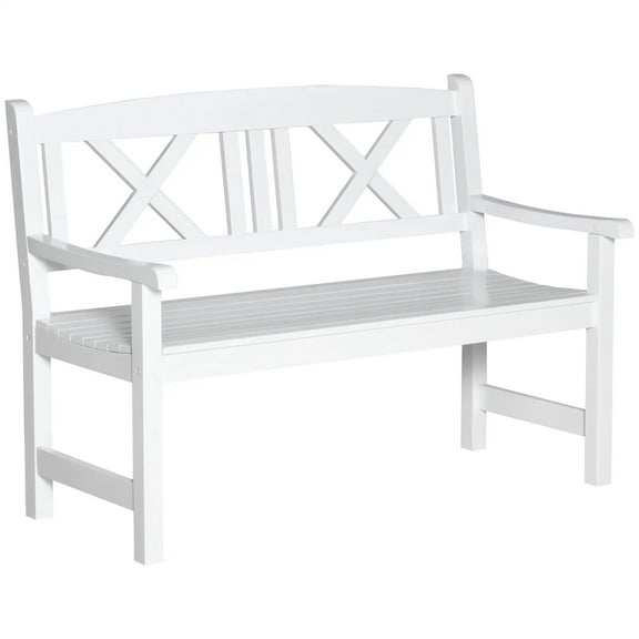Resenkos 2-Seater Outdoor Bench, 4FT Patio Loveseat with X-Back, Yard/Lawn/Porch, Sturdy & Durable Seating,White