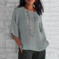 thumbnail image 1 of Chemises à Manches Courtes pour Femmes Hauts d'Été Tendance 2023 Mode Féminine Manches Courtes Col Rond Coton Chemise Ample Blouse, 1 of 6
