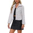 thumbnail image 4 of Chaqueta corta de pelaje sintético con cuello de solapa para mujer Inspire Chic, color gris claro, 4 of 6