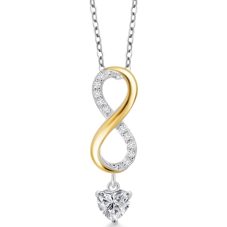 Gem Stone King 925 Silver and 10K Yellow Gold Lab Grown Diamond Pendant Necklace for Women | 0.52 Cttw | Gemstone April Birthstone | Heart Shape 5MM | With 18 inch Chain