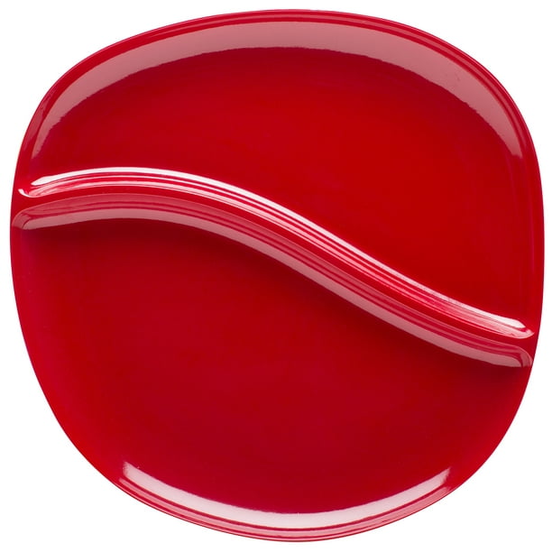 Zak Designs 00780352 Red Moso Bamboo Divided Dinner Plate, 11 in