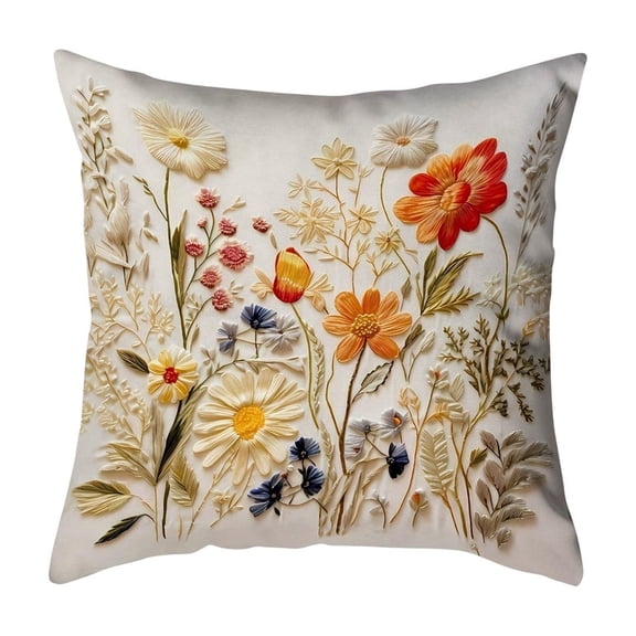 Boho Floral Throw Pillow Cover Decorative Pillowcase 17.72x17.72" Embroidered Cushion for Home Living Room Farmhouse Couch Sofa