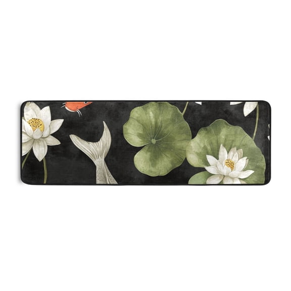 Fish and Lotus Flowers Runner Rug for Hallways Kitchen Non Slip 2'x 6' Washable Hall Carpet for Bedroom Entryway Laundry Room