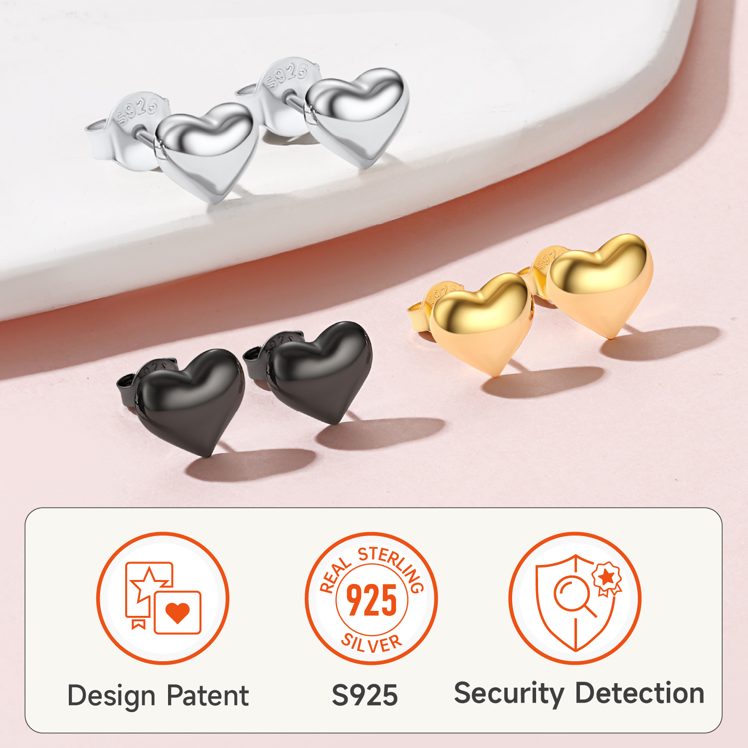Just Being Cute Real Sterling Silver Heart Earrings for Women, Silver Heart Stud Earrings Birthday Graduation Mothers Day Jewelry Gifts for Mom/Wife/Her, 7mm