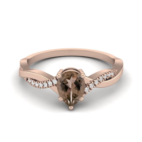 7X5MM Pear Smoky Quartz 925 Sterling Silver Rose Vermeil Solitaire Split Shank Women Valentines Day Gifts Ring
