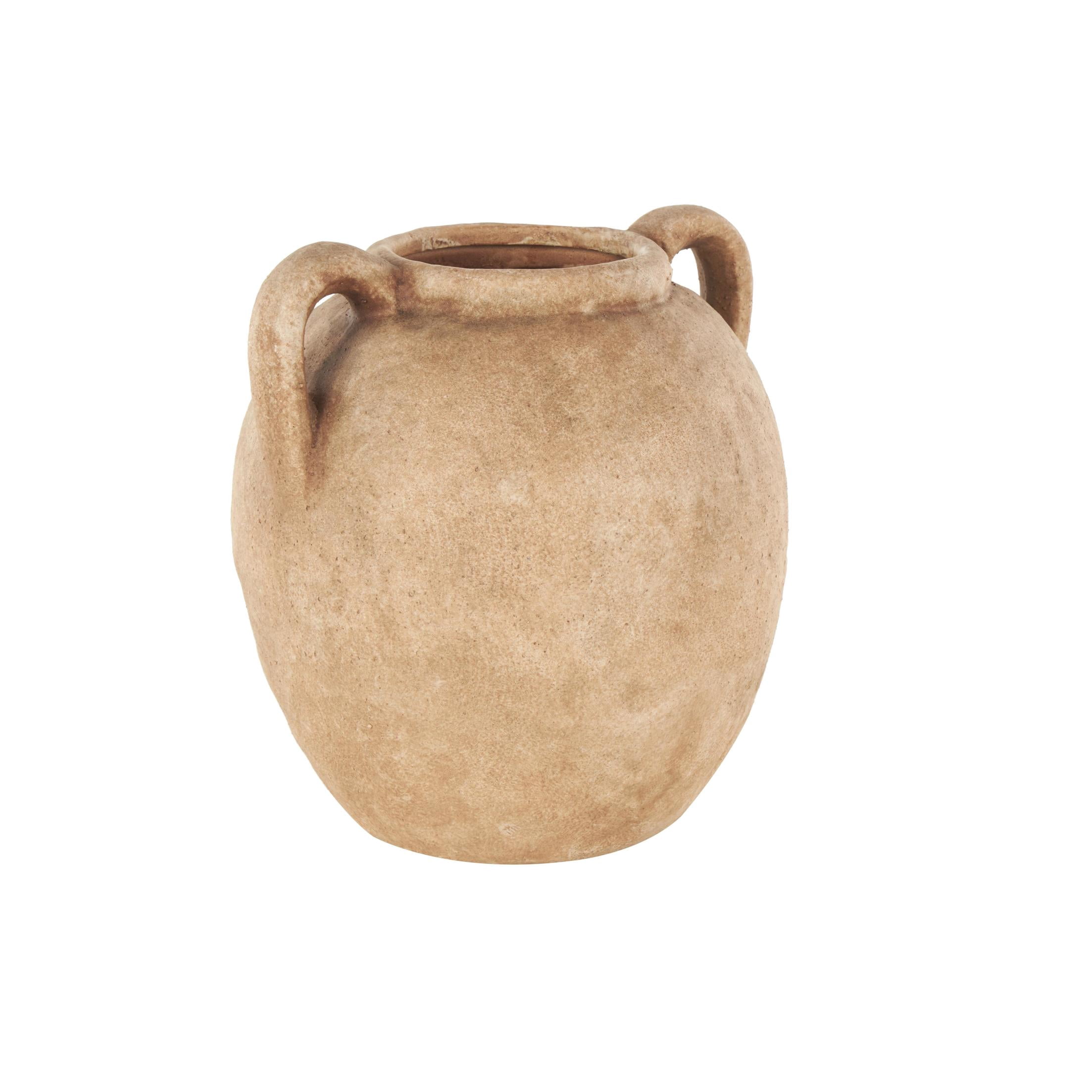 DecMode 10" Antique Style Textured Copper Ceramic Vase with Handles