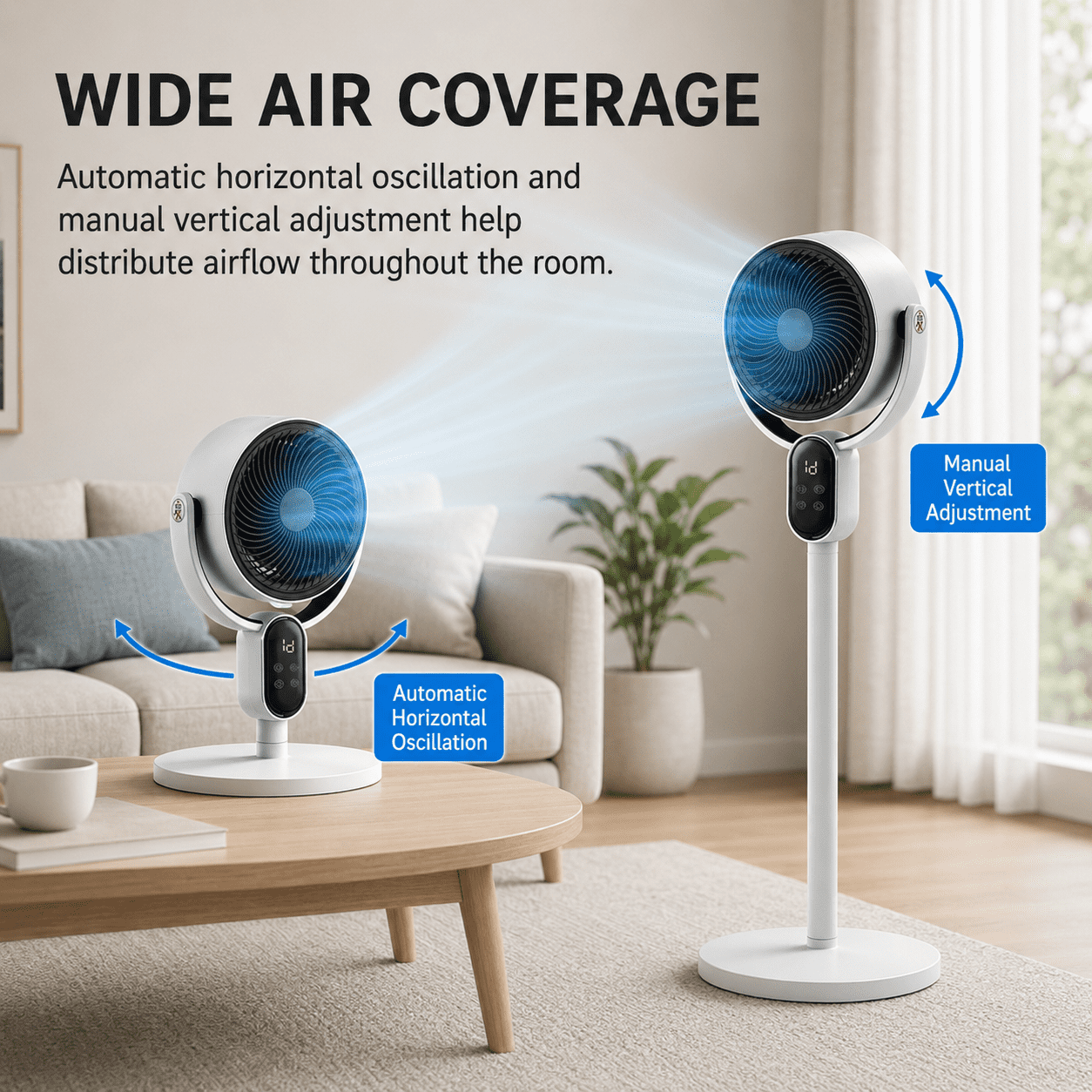 Alvantor 2-in-1 Convertible Desk & Floor Fan, with Remote Control, 3 Speeds, 12H Timer, Black & White