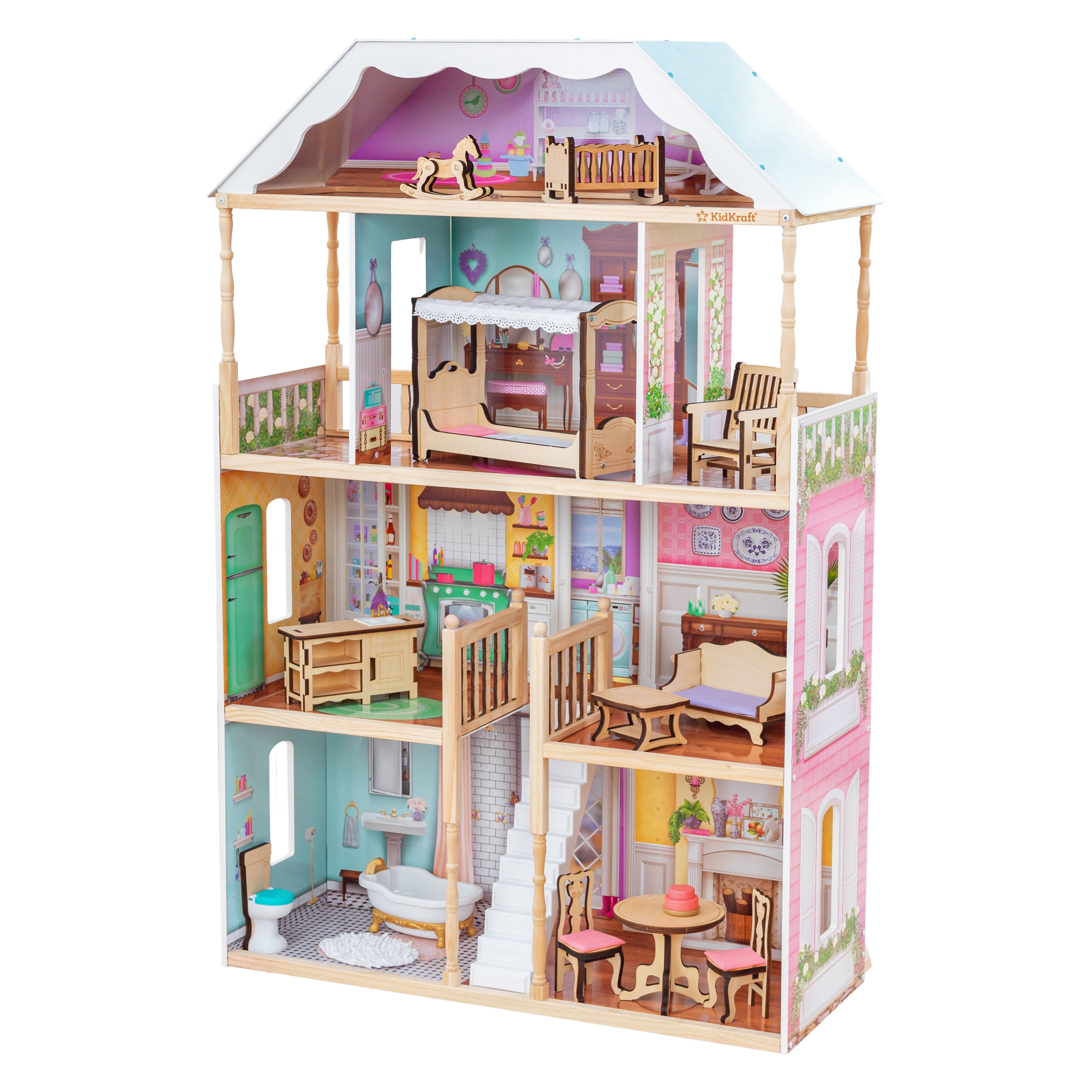 Kidkraft Dahlia Mansion Dollhouse with EZ Kraft Assembly™Includes Accessories 