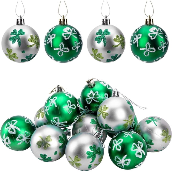 12 PCS St. Patrick's Hanging Balls-2.3 Inch St. Patrick's Shamrock Tree Ornament Ball-Good Luck Clover Hanging Ball for Irish Festival Party Home Decor