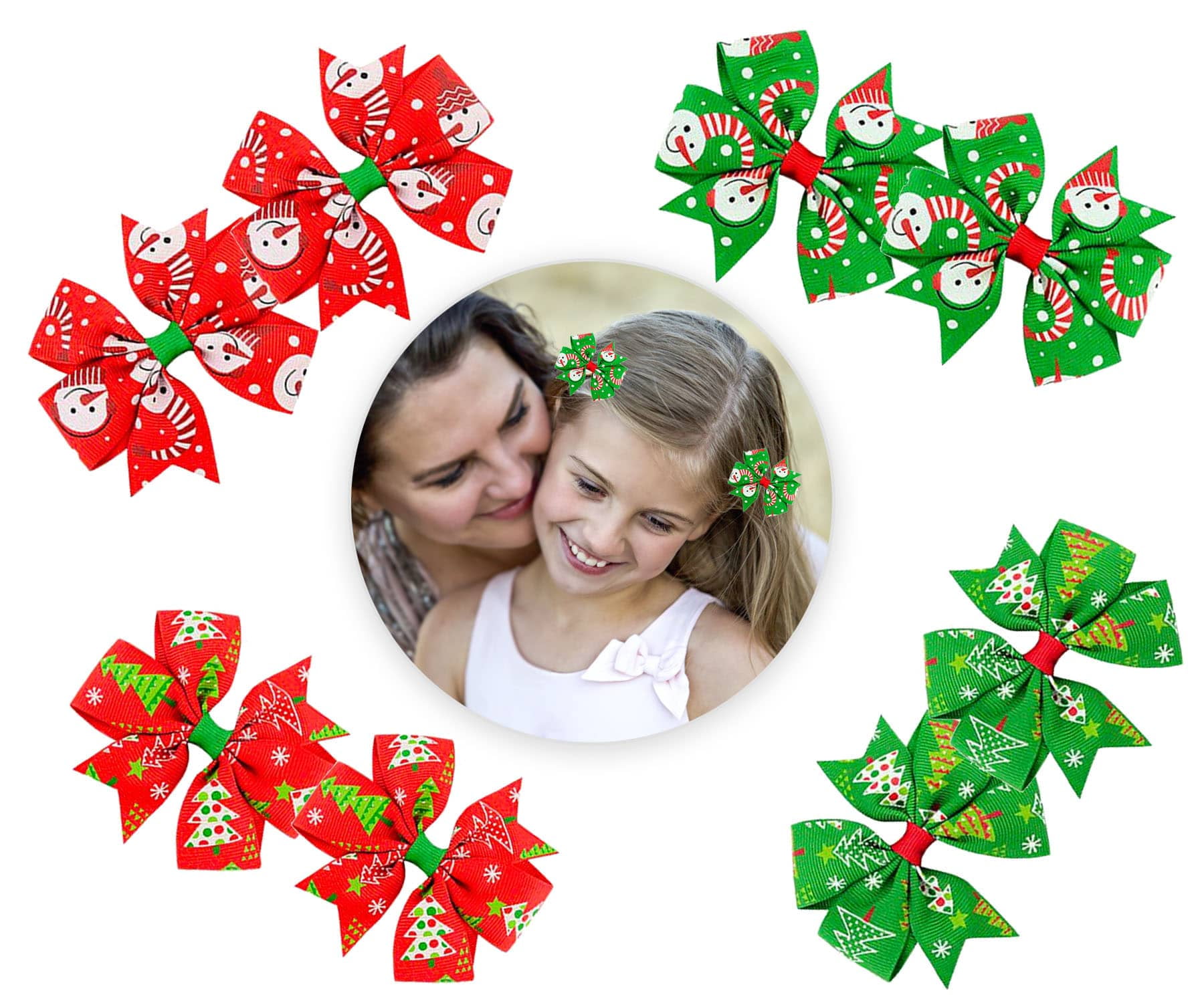 Kid Girl Christmas Holiday Gift Snowflake Ribbon Hair Bows Clip Children Hairpin 