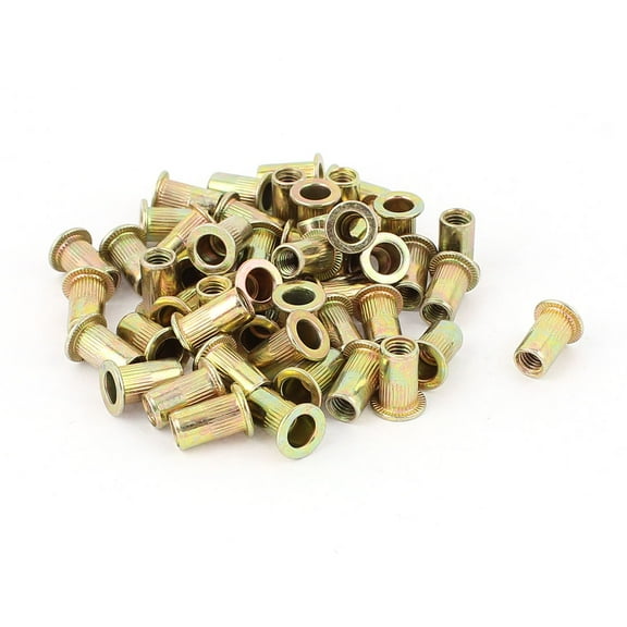 Unique Bargains 5mm Thread Dia 13mm Long Metal Rivet Nut Insert Gold Tone 50Pcs
