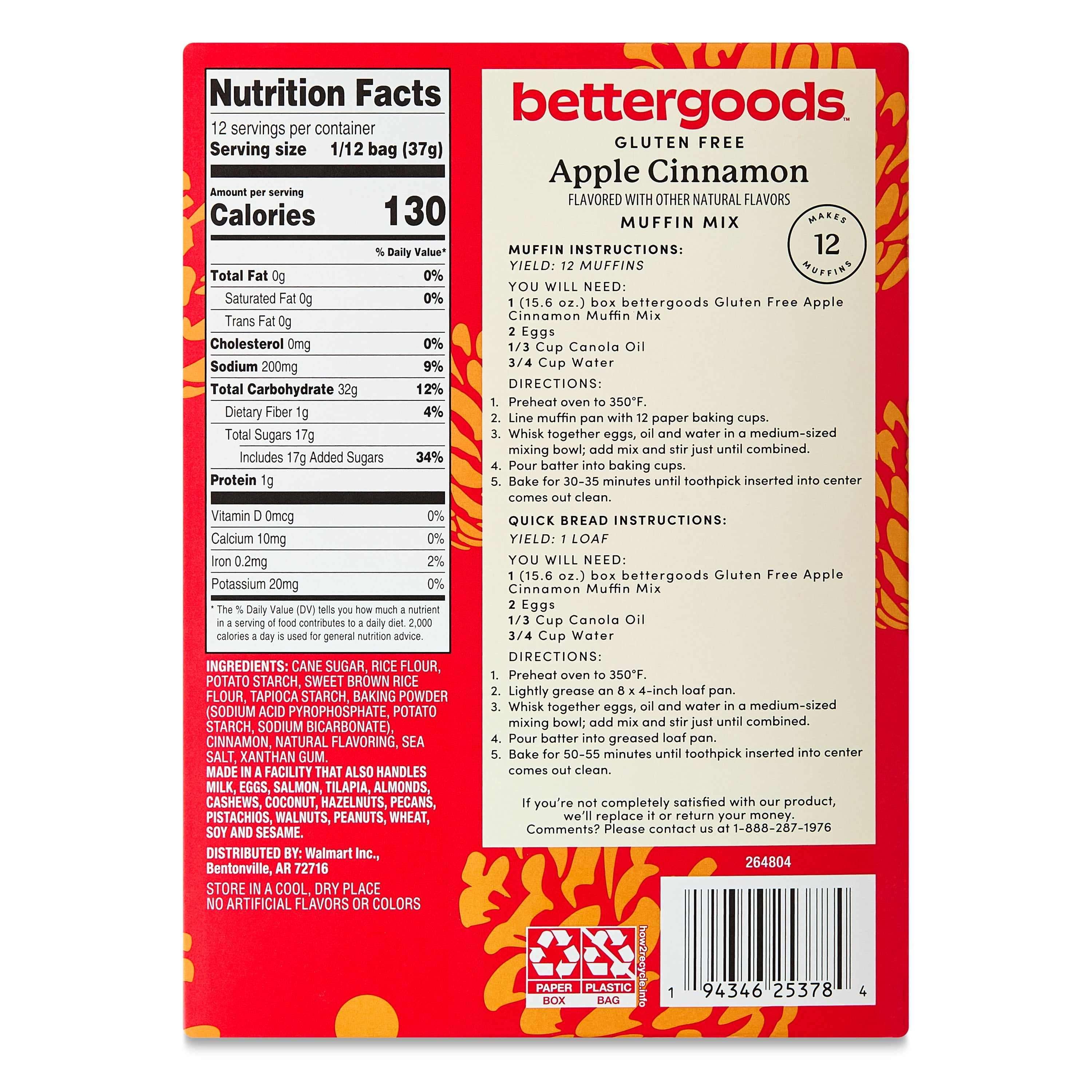 (3 pack) bettergoods Gluten Free Apple Cinnamon Muffin Mix, 15.6 oz