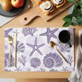 thumbnail image 2 of Purple Coastal Summer Placemats Set of 12 Coral Shell Starfish Nautical Place Mats Indoor Wipeable Table Mats Washable Cloth Dining Table Placemats for Kitchen Holiday Party Home Decor 13x19 Inch, 2 of 9
