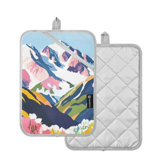 Yayeee Pot Holders Kitchen Heat Resistant with Pocket 7"x9.8" Cotton Oven Cooking Hot Pads, Abstract Mountain