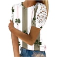thumbnail image 1 of Camisas de Manga Corta para las Mujeres Impresión Cuello Redondo Suéter Encaje Blusa, Top Casual para el Hogar Y Diario, 1 of 1