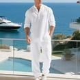 thumbnail image 6 of Yievot Men's Beach Outfit 2 Piece Linen Long Sleeve Henley Shirts and Jogger Pants Vacation Sets for Men, 6 of 7