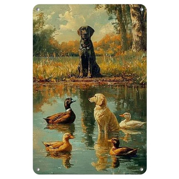Hunting Decorations for Boys Room Duck Hunting Dogs Lovers Poster Waterfowl Hunting Metal Signs Vintage Room Decor Aesthetic Wall Art Tin Sign Gift for Garage 8x12 inch