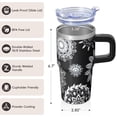 thumbnail image 3 of 20oz Insulated Travel Cup with Lid & Straw - Stainless Steel Double Wall Vacuum Tumbler, Leakproof Thermal Coffee Mug, Bohemian Style, 3 of 5