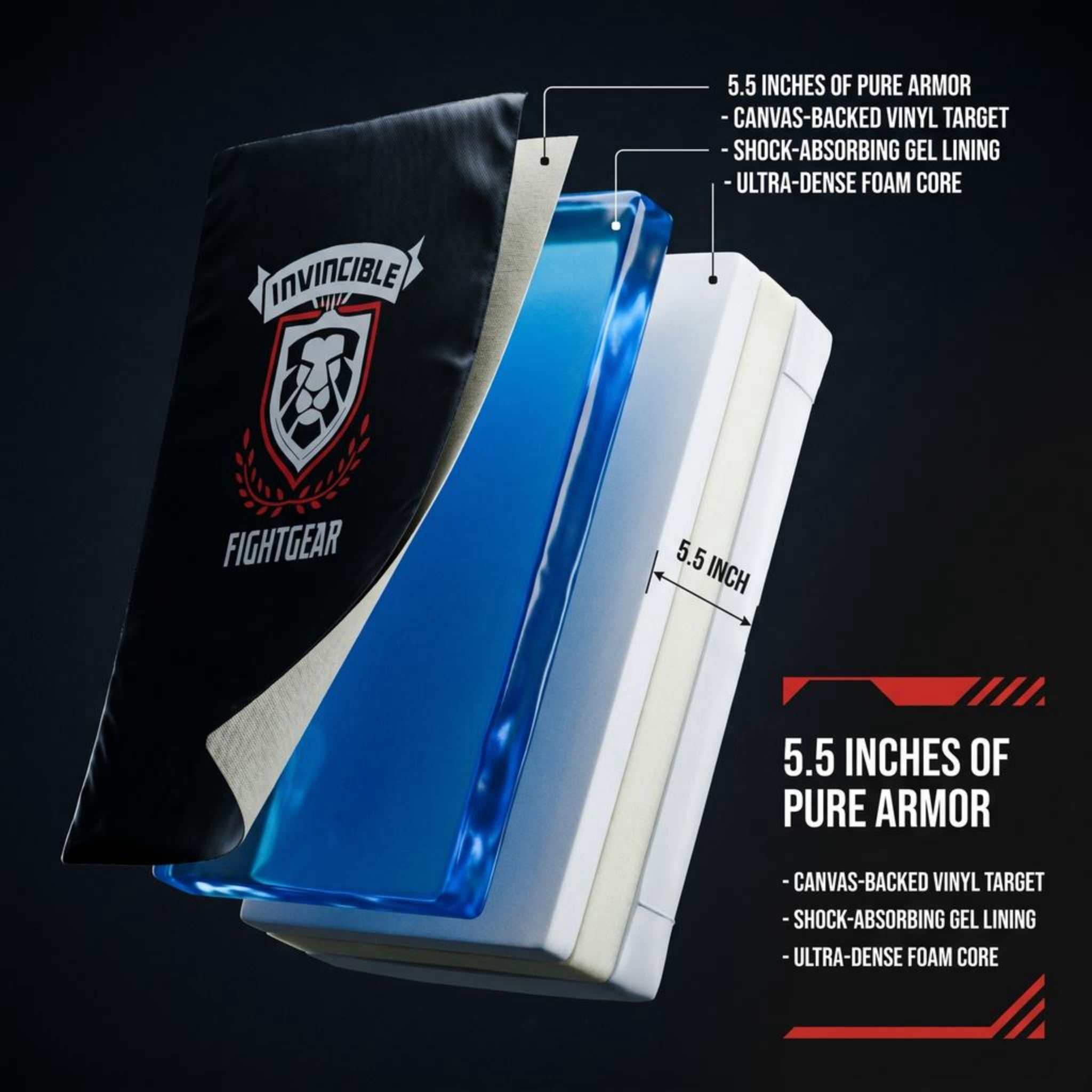 Invincible Fight Gear Gel Punch & Kick Shield, Curved Training Pad, 25” x 15” x 5.5”, Multi-Handle Grip, Gel Enforced Lining, Heavy-Duty Canvas Vinyl, Muay Thai, MMA, Kickboxing, Karate