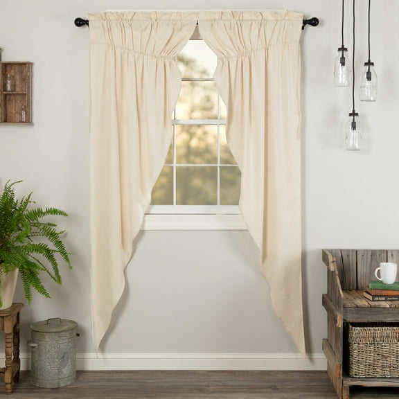 Cozy and Elegance - Farmhouse 84"x36"x18" Prairie Panel Pair Creme Rod Window Curtains