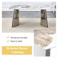thumbnail image 4 of PORKISS Rectangular Dining Table for 4-6 People, Kitchen Table with Pandora Patterned Sintered Stone Top and Silver Stainless Steel Butterfly Legs, Scratch and Heat Resistant, White+Silver #2, 4 of 13