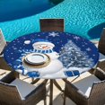 thumbnail image 6 of Navy Blue Christmas Round Tablecloth, Fitted Table Cover with Elastic for 45"-54" Round Tables, Snowman Snowflake Gifts Xmas Tree Table Cloth Outdoor Indoor Dinning Party Waterproof Tablecloths, 6 of 7