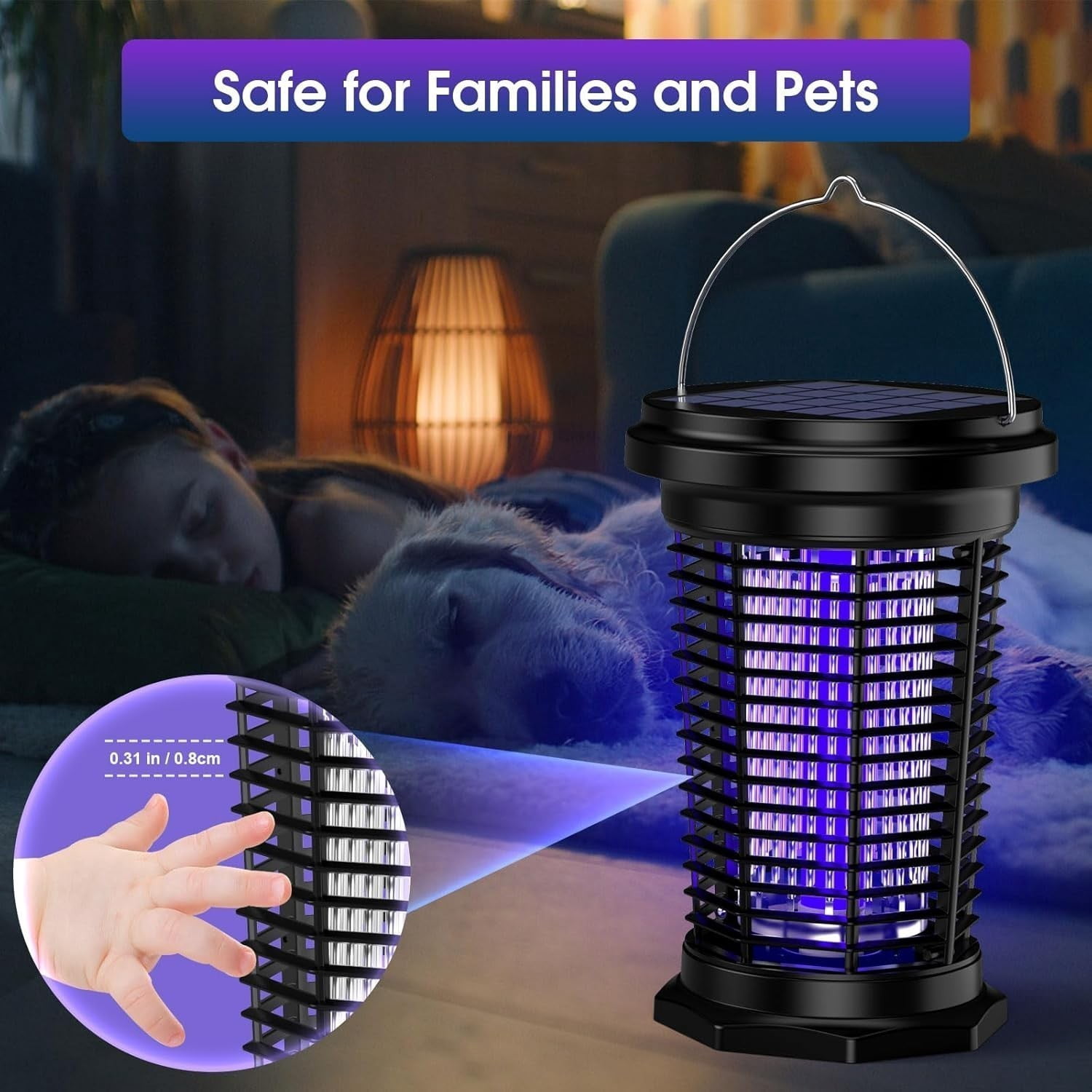 Bug Zapper for Outdoor & Indoor, USB Rechargeable Solar Bug Zapper with 5.5W